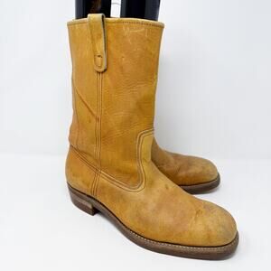 Vintage HyTest Cognac Brown Leather Steel Toe Work Boots Men's Size 12 Pull On